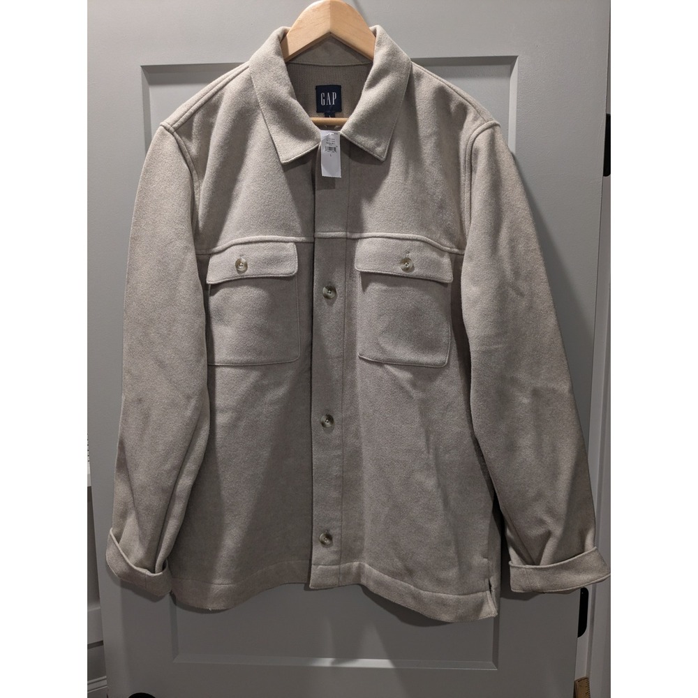 NWT GAP Mens Shirt Jacket Beige Button Up Collared Long Sleeve Size L